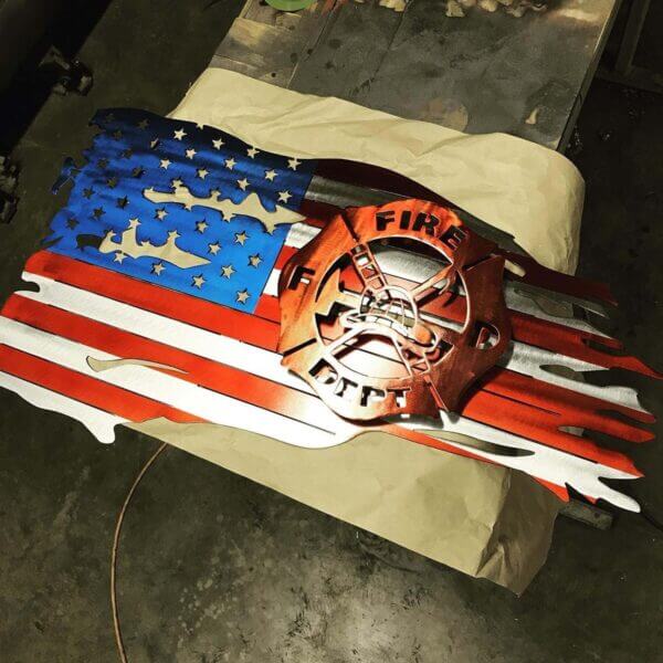 custom metal fire department flag sign