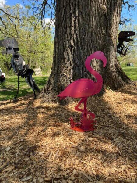 art metal flamingo painted pink